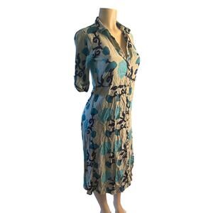 Women XS Bombay & Paisley Button Shirt Dress Green Floral Print Midi